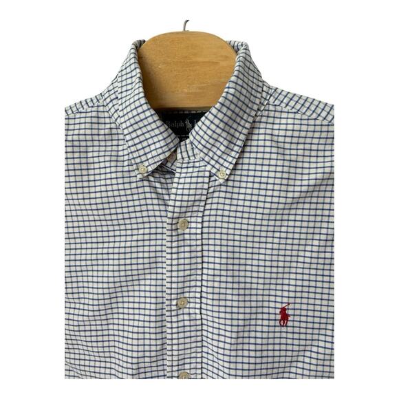 Ralph Lauren Oxford Shirt Men's Size 17 34-35 Blue Check Classic Fit Pony - Picture 1 of 4